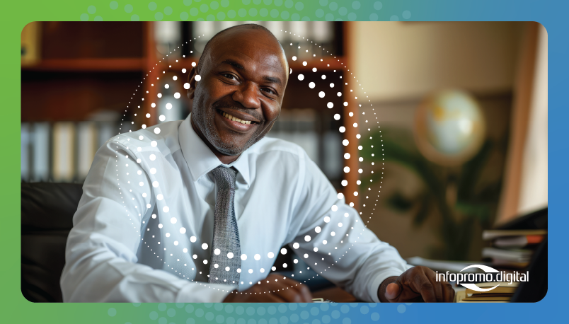 a black man sitting in an office